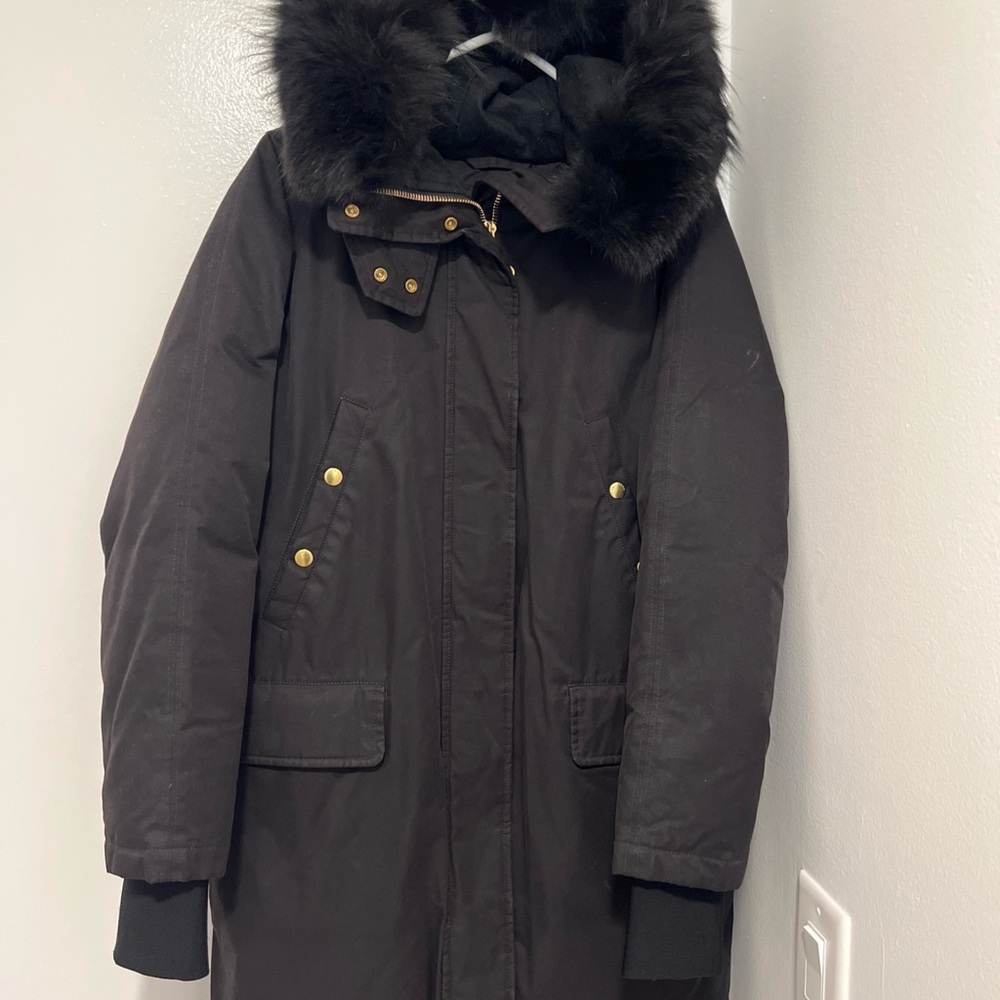 Rag & Bone Black Puffer Coat with Fur Trim